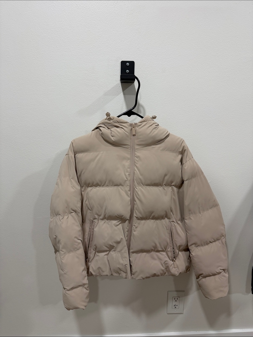Zara Beige Puffer Jacket with Hood